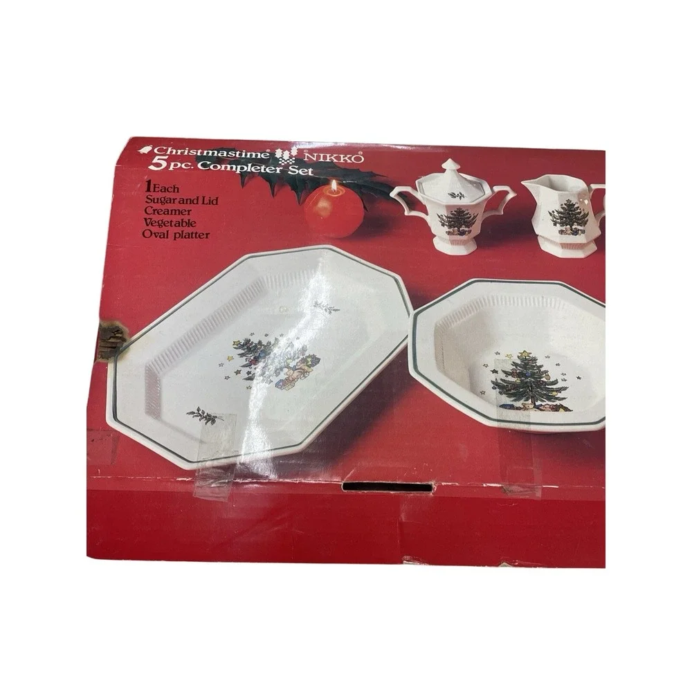 Nikko Christmastime 5pc Completer Set Oval Platter Vegetable Bowl Sugar Creamer